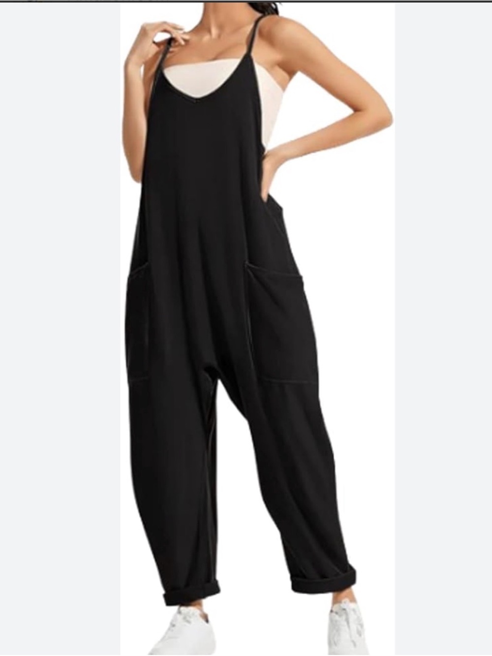 DEEPSELF Relaxed Black Sleeveless Jumpsuit with Side Pockets size Medium